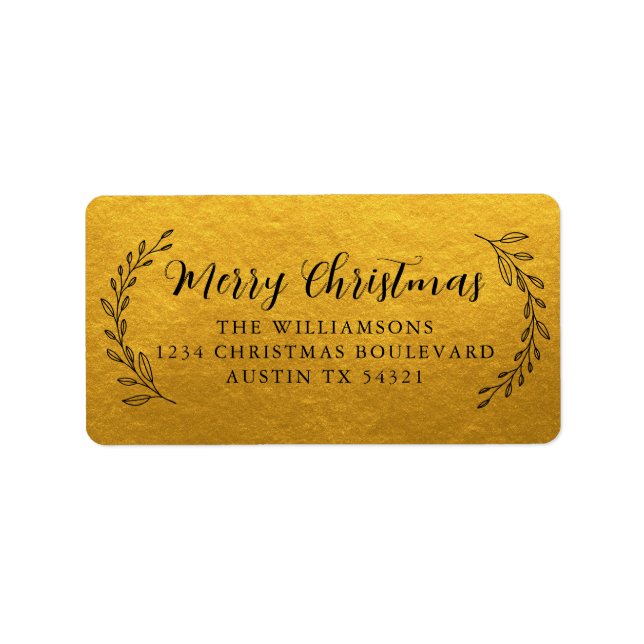 Merry Christmas Return Address Foliage Gold Label (Front)