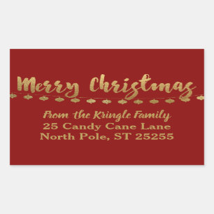 Merry Christmas Return Address Red Gold Rectangular Sticker