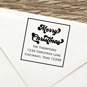 Merry Christmas Return Address Retro Typography Self-inking Stamp