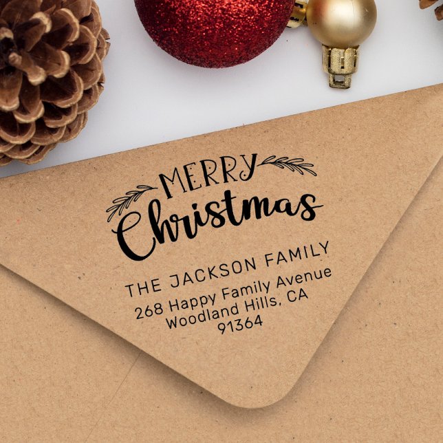Merry Christmas return address Rubber Stamp (Creator Uploaded)