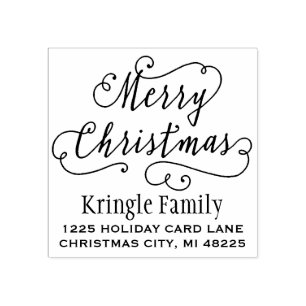 Merry Christmas   Return Address Rubber Stamp