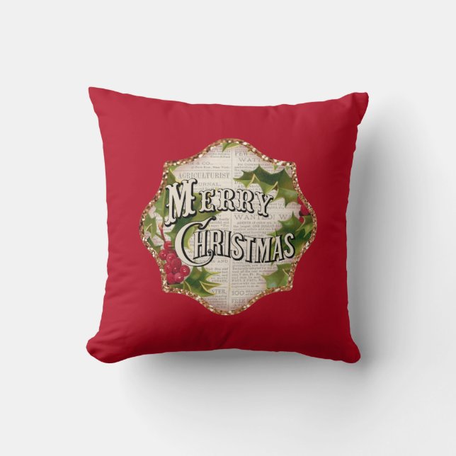 Merry Christmas Reversible Vintage Holiday Cushion (Front)