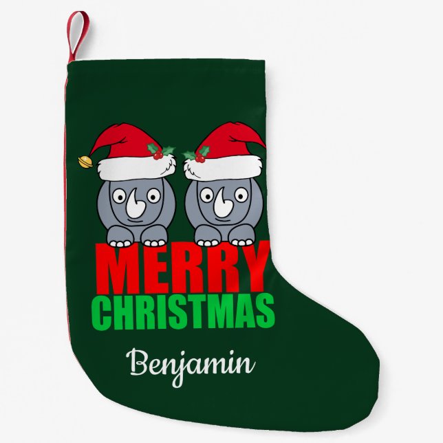 Merry Christmas Rhino Cute Custom Small Christmas Stocking (Front)
