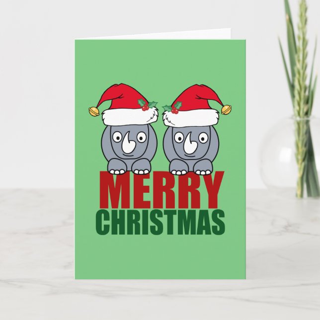 Merry Christmas Rhino Cute Holiday Card (Front)