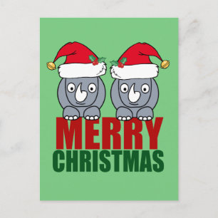Merry Christmas Rhino Cute Holiday Postcard
