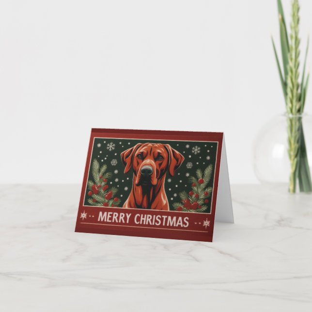 Merry Christmas Rhodesian Ridgeback Dog Santa Hat Holiday Card (Front)