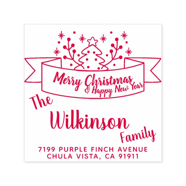 Merry Christmas Ribbon Handwriting Self-inking Stamp (Design)