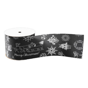 Merry Christmas Ribbon Santa Star Black White Grosgrain Ribbon