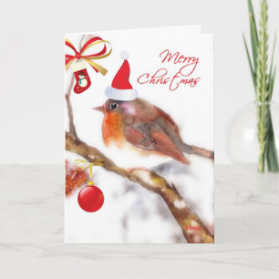merry christmas robin cute ornament stocking bird holiday card