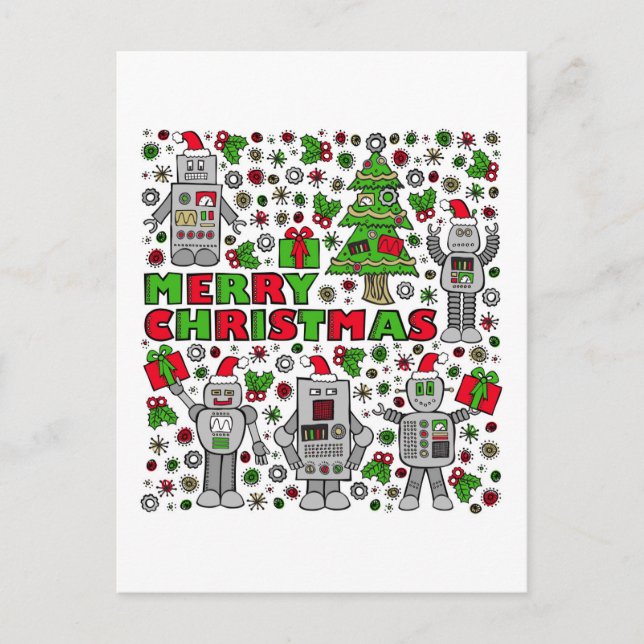 Merry Christmas Robots Holiday Postcard (Front)