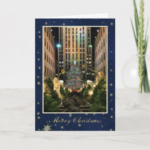 Merry Christmas: Rock Centre, Blue Starry Sky Holiday Card