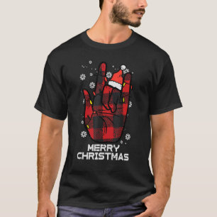Merry Christmas Rock Hand Sign Buffalo Plaid Xmas T-Shirt