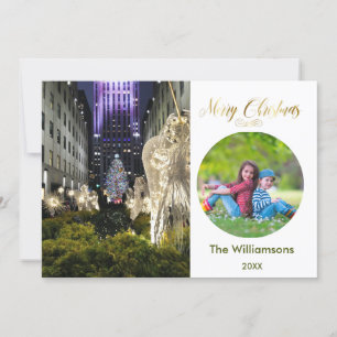 Merry Christmas Rockefeller Tree and Family Photo Card