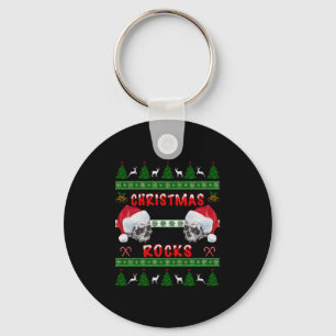 Merry Christmas ROCKS Ugly Christmas Sweater Key Ring