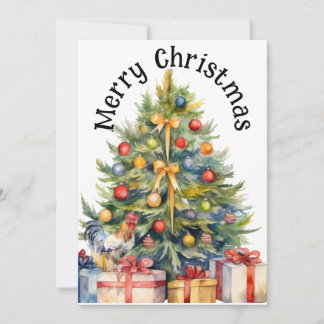 Merry Christmas Rooster w/ Christmas tree Holiday Card