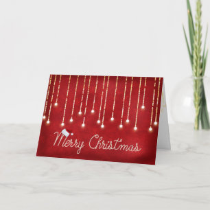 Merry Christmas rope design with lights on red Holiday Card