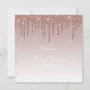 Merry Christmas Rose Gold Drip Glam Girl Holiday Card