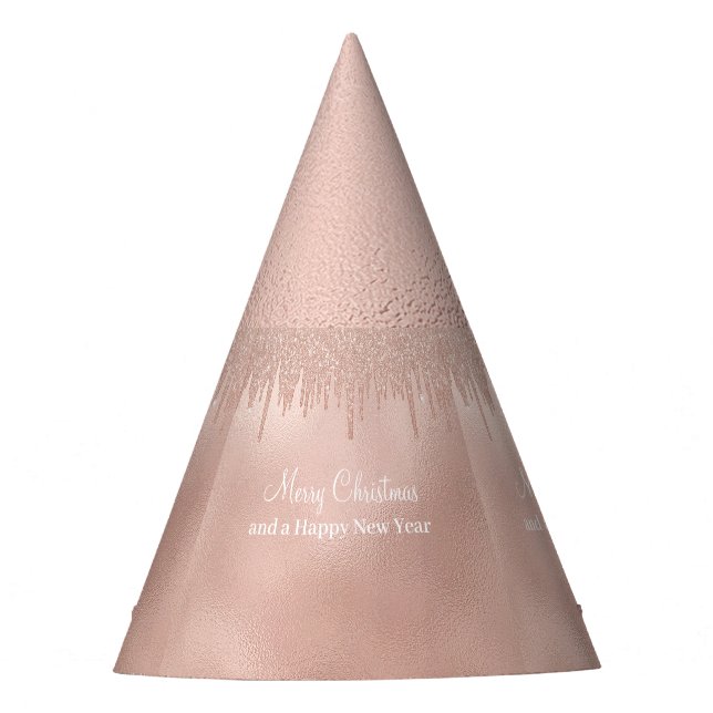 Merry Christmas Rose Gold Drip Glam Girl Party Hat (Front)