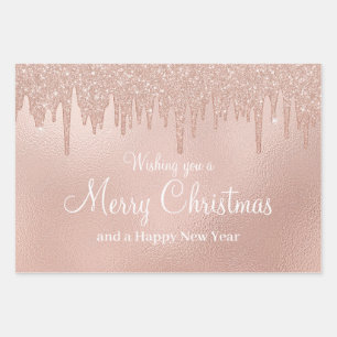Merry Christmas Rose Gold Drip Glam Girl Wrapping Paper Sheet