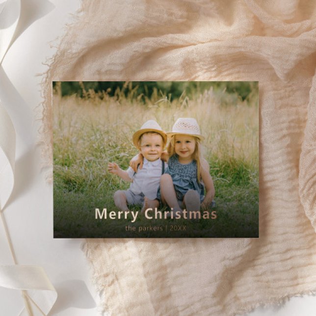 Merry Christmas Rose Gold Family Photo Foil Holiday Card (Creator Uploaded)