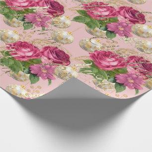 Merry Christmas Rose Gold Glitter Script PinkGreen Wrapping Paper