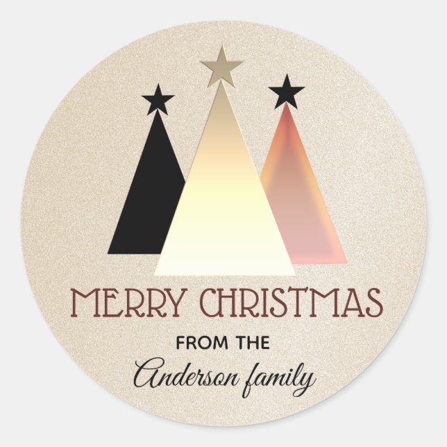 Merry Christmas Rose Gold Monogrammed Classic Round Sticker (Front)