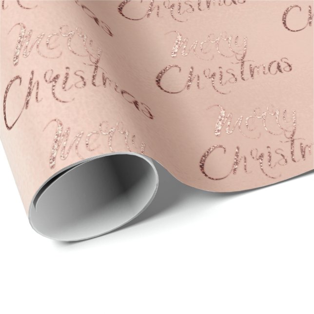 Merry Christmas Rose Gold Script Happy Holidays Wrapping Paper (Roll Corner)