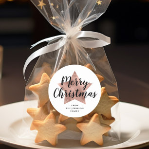 Merry Christmas Rose Gold Star Classic Round Sticker