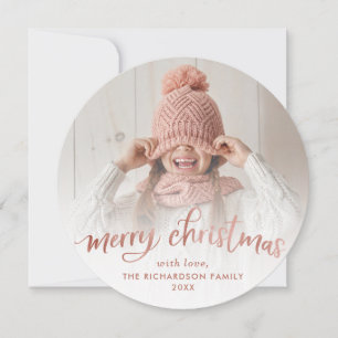 Merry Christmas   Rose Gold Typography and Photo Holiday Card