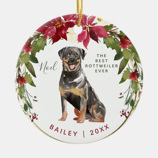 Merry Christmas Rottweiler | Add Your Dog's Photo Ceramic Tree Decoration (Front)