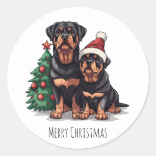 Merry Christmas Rottweiler Dog Christmas Tree Classic Round Sticker