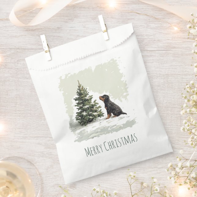 Merry Christmas Rottweiler Dog Christmas Tree Favour Bags (Clipped)