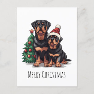 Merry Christmas Rottweiler Dog Christmas Tree Holiday Postcard