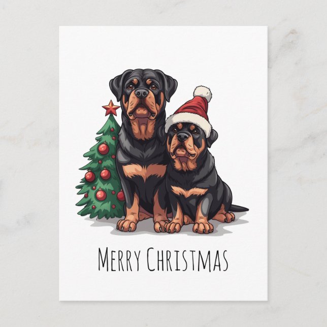 Merry Christmas Rottweiler Dog Christmas Tree Holiday Postcard (Front)