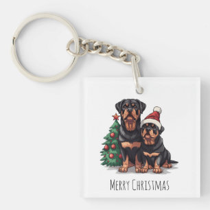 Merry Christmas Rottweiler Dog Christmas Tree Key Ring