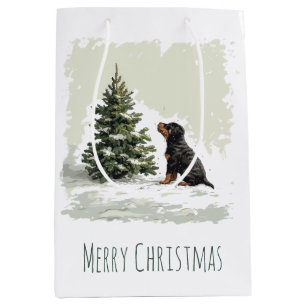 Merry Christmas Rottweiler Dog Christmas Tree Medium Gift Bag