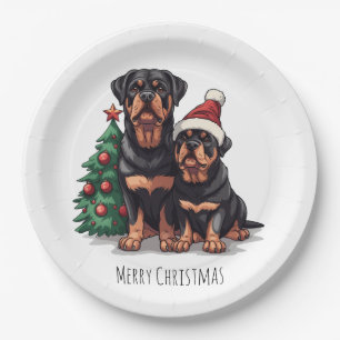 Merry Christmas Rottweiler Dog Christmas Tree Paper Plate