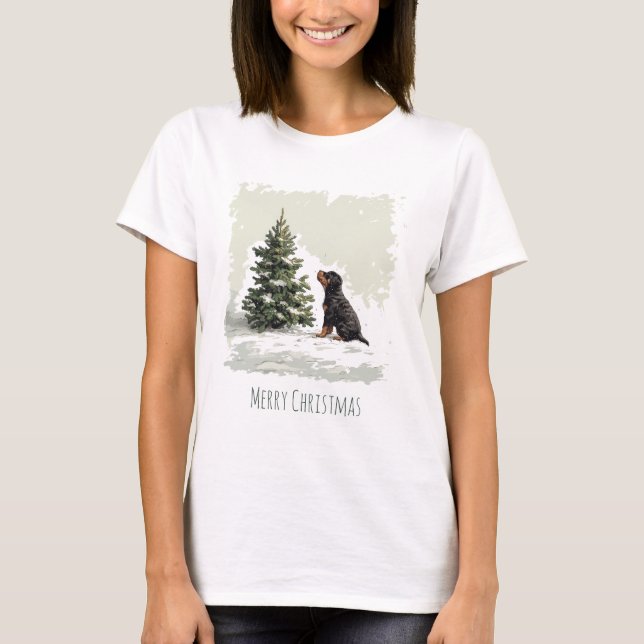 Merry Christmas Rottweiler Dog Christmas Tree T-Shirt (Front)
