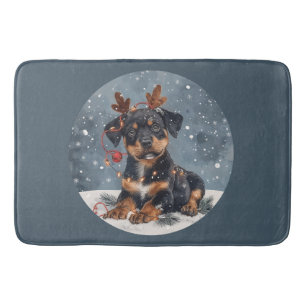 Merry Christmas Rottweiler Dog Reindeer Bath Mat