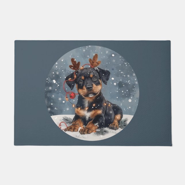 Merry Christmas Rottweiler Dog Reindeer Doormat (Front)