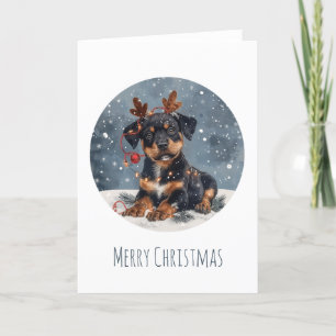 Merry Christmas Rottweiler Dog Reindeer Holiday Card