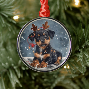 Merry Christmas Rottweiler Dog Reindeer Metal Tree Decoration