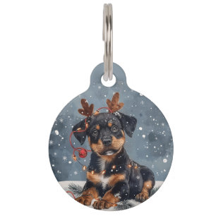 Merry Christmas Rottweiler Dog Reindeer Pet Tag