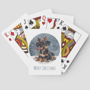 Merry Christmas Rottweiler Dog Reindeer Playing Cards