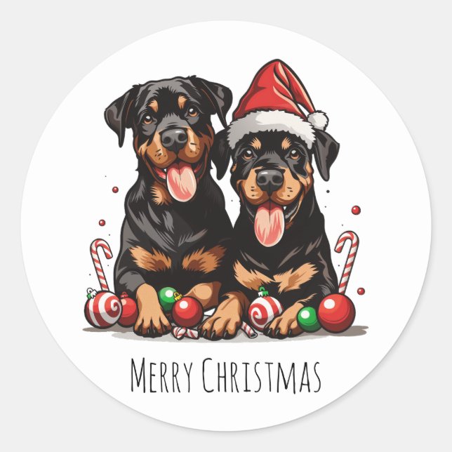 Merry Christmas Rottweiler Dog Santa Classic Round Sticker (Front)