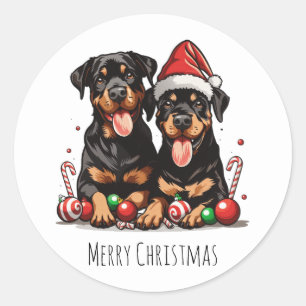 Merry Christmas Rottweiler Dog Santa Classic Round Sticker