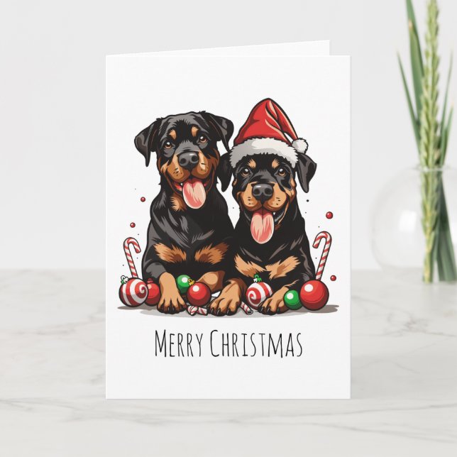 Merry Christmas Rottweiler Dog Santa Holiday Card (Front)