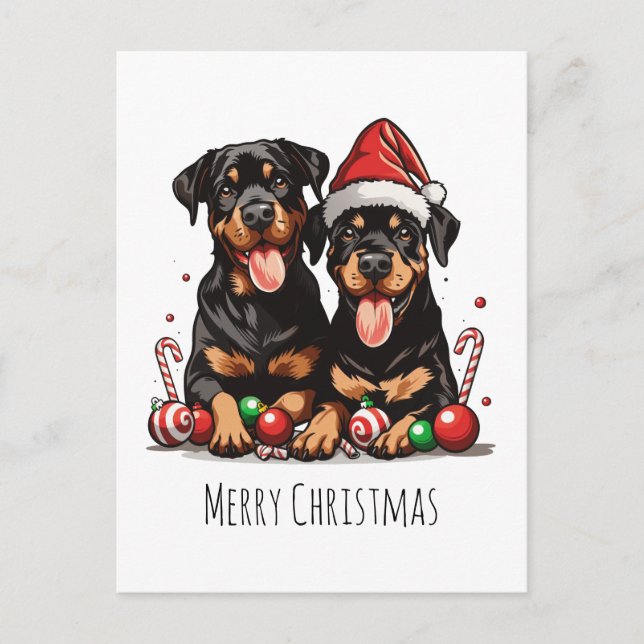 Merry Christmas Rottweiler Dog Santa Holiday Postcard (Front)