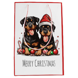 Merry Christmas Rottweiler Dog Santa Medium Gift Bag