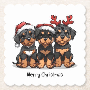 Merry Christmas Rottweiler Dog Santa Paper Coaster